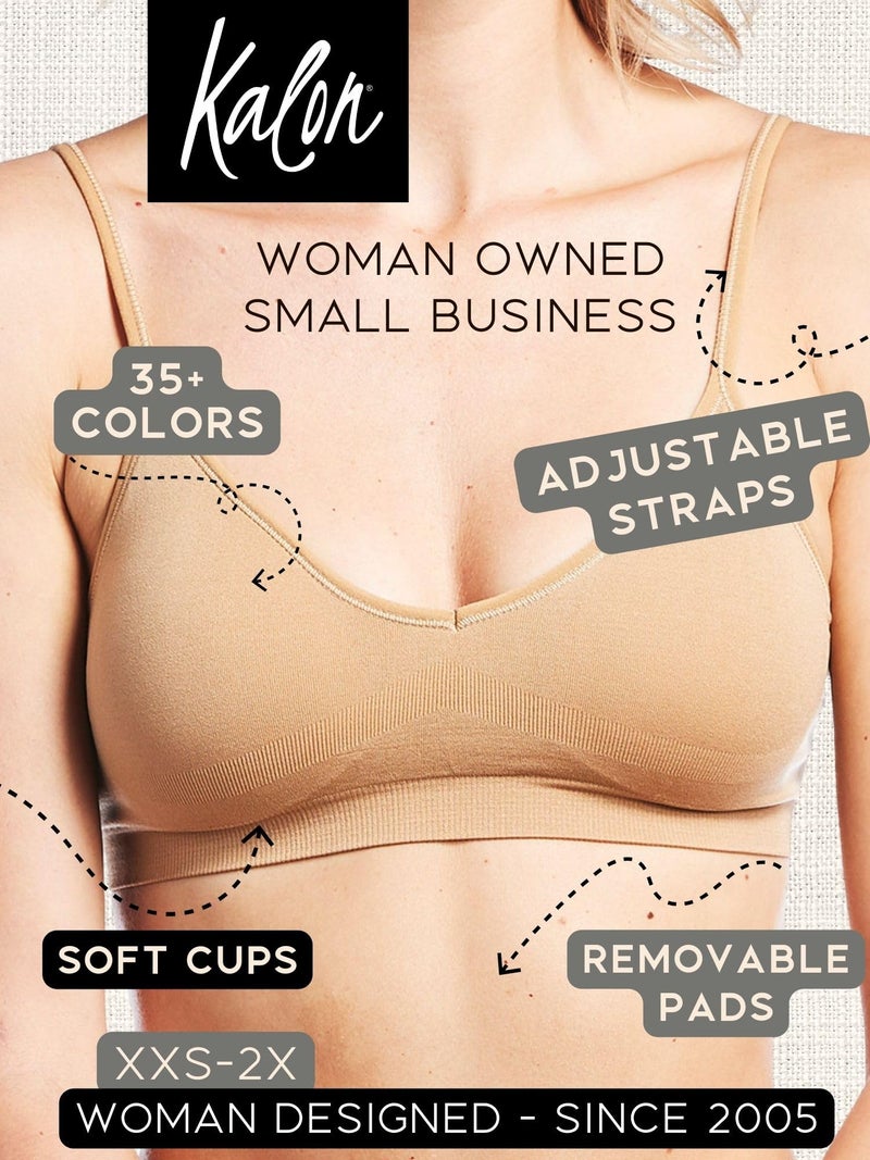 Kalon Womenâ€™s 4 Pack Demi Padded Bralette Wireless Comfortable Bra (M/L, Dark Beige) - Image 3